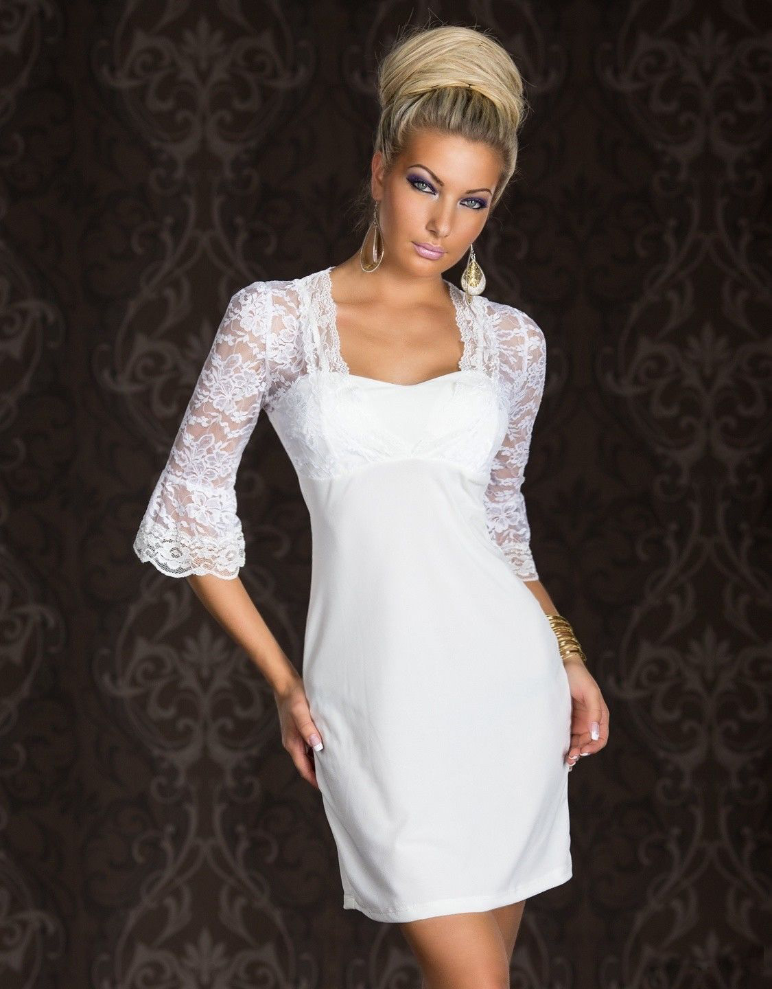 F2299-1  FLORAL LACE TOP DRESS WHITE